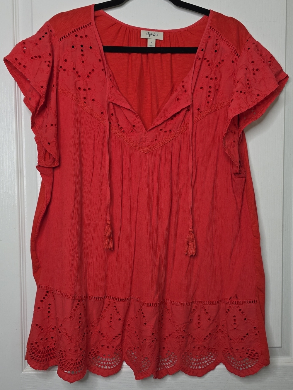 Style & Co. Coral Eyelet Tie-Front Tunic